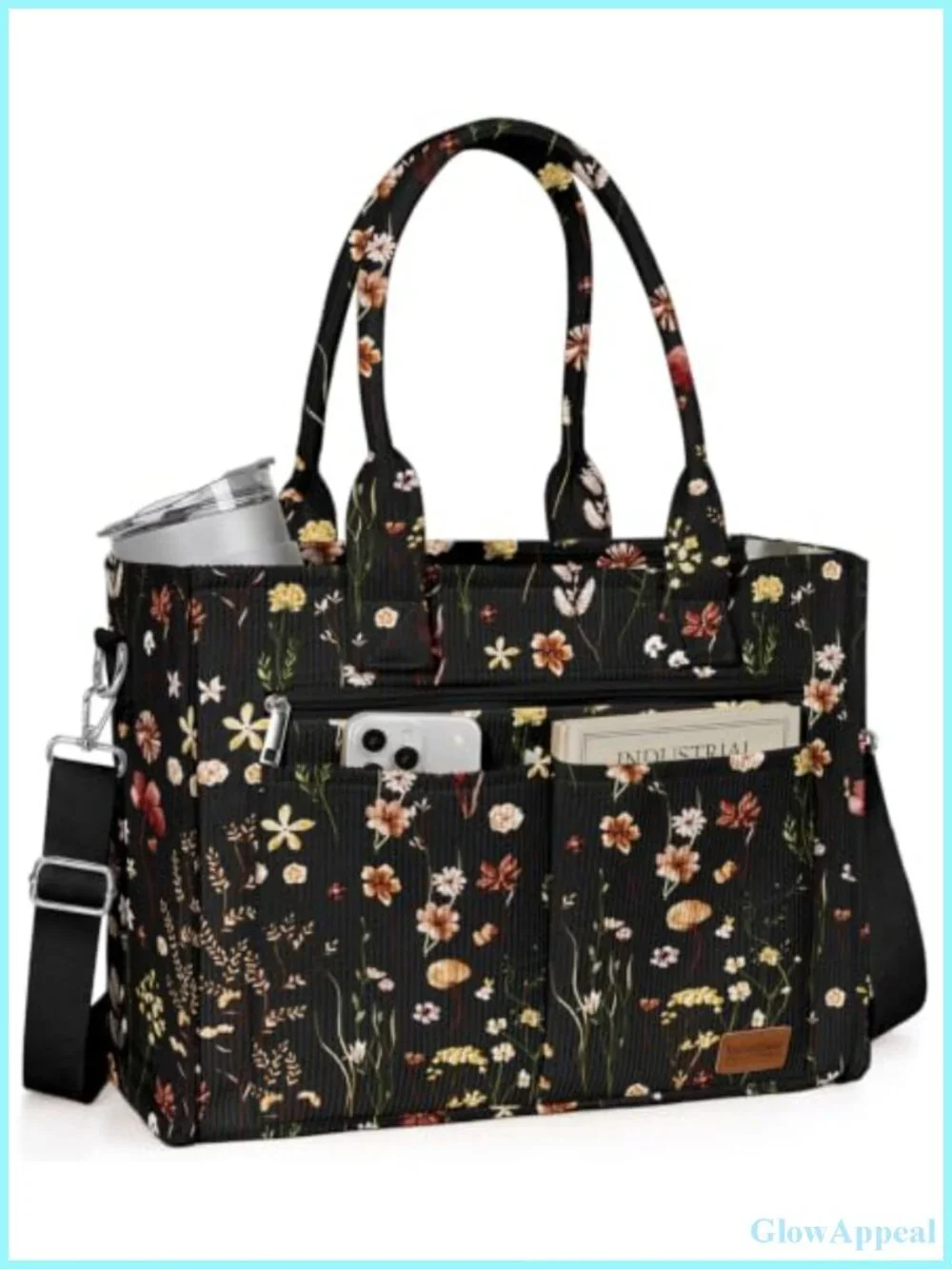 Structured Corduroy Tote Bag Large Crossbody Laptop Bag with Pockets
